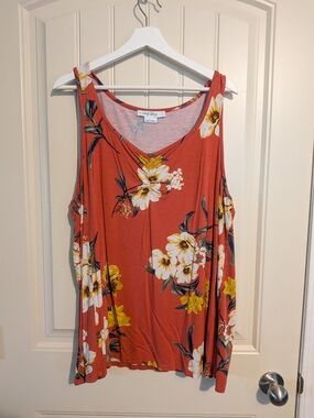 4/$45 - Orangey Peachy, Cream, Yellow Floral Tank Top Longer Length